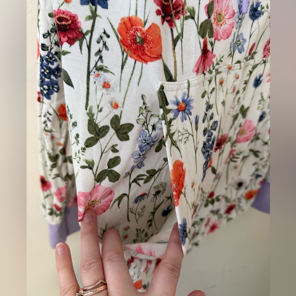 Jambys House Hoodie Spring Floral White & Purple Womens Small Lightweight Soft - Picture 6 of 13